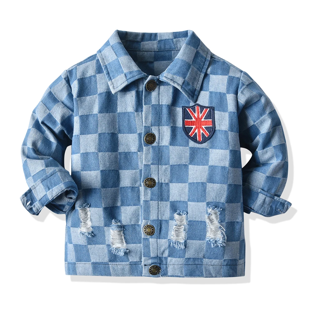 

top and top Autumn Winter Fashion Kids Boys Girls Ripped Denim Jacket Coats Baby Unisex Plaid Single Breasted Children Outerwear