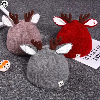 

Baby Wool Hat Baby Antler Christmas Hat Children Knitting Hat Set Head Cap Children Keep Warm Hats