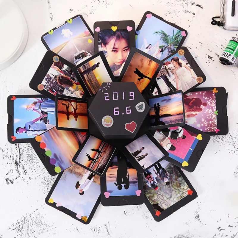 

Hexagon Surprise Box DIY Handmade Photo Album Gift For Couple Portable Romantic Gift Box(corrugated Box) Gift Accessories