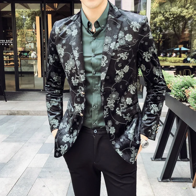Осенняя модная Свадебная вечеринка платье Vestido Para Festa De Casa Для мужчин до цветов блейзеры с принтом Для мужчин этап куртки для выступления Для мужчин s