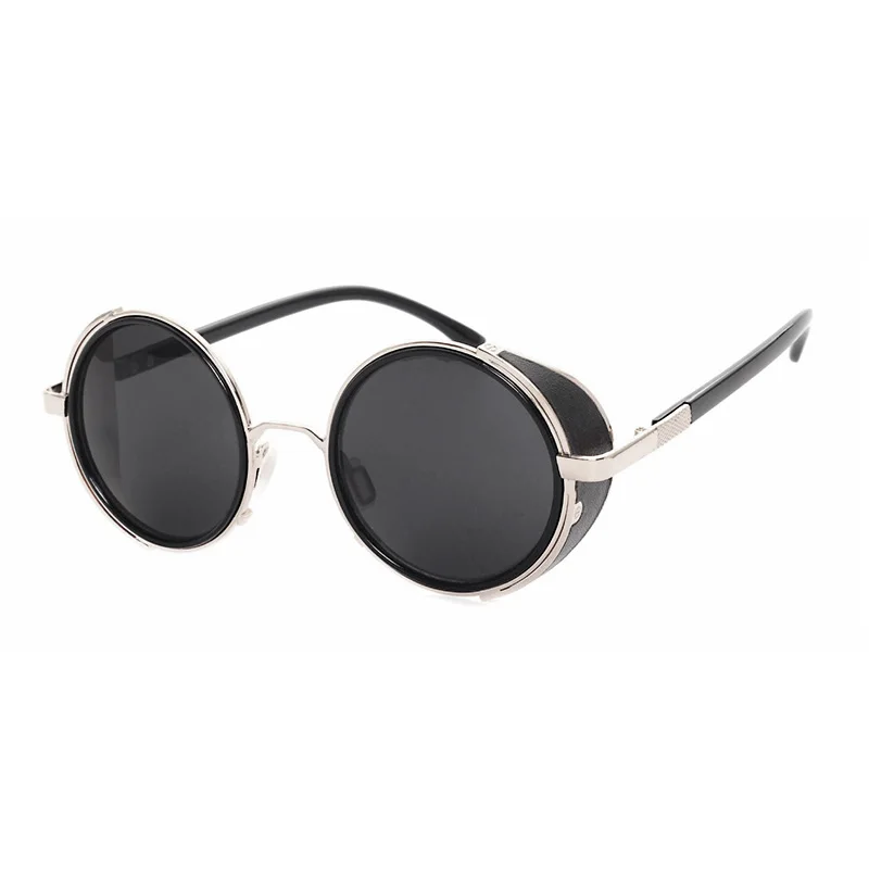 Men's RETRO STEAMPUNK BLINDER Style SUNGLASSES Round Black Frame Dark Tint Lens 
