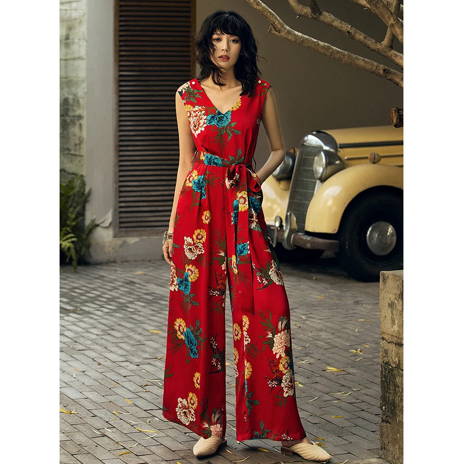 Цветочный комбинезон с широкими штанинами лето 2019 длинные брюки пляжный костюм