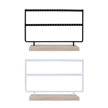 

46-hole 2 Layers Metal Jewelry Rack Wooden Black White Ear Studs Earring Holder