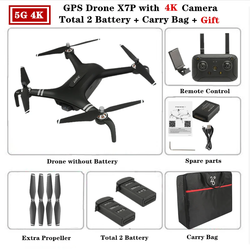 Радиоуправляемый Дрон JJRC X7P gps Дроны с 5G WiFi 4k HD камерой gps бесщеточный Квадрокоптер Fly 25 Mins время Вертолет игрушка VS X9 - Цвет: Black-4K-2 Batteries