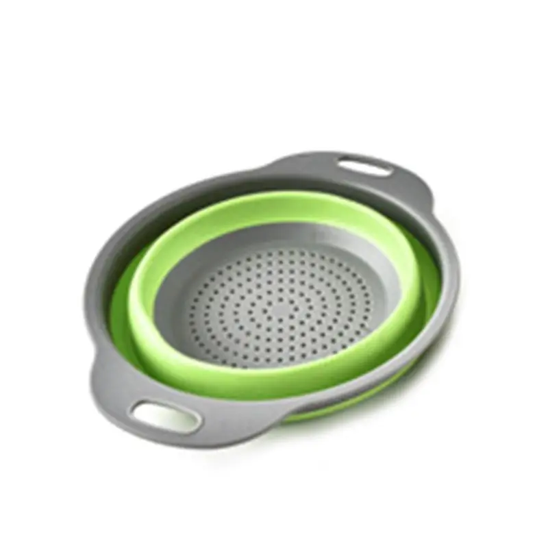 Green Size S Portable Foldable Colander Bowl Outdoor Camping Tableware Drainage Drain Basket - Color: Green Size S