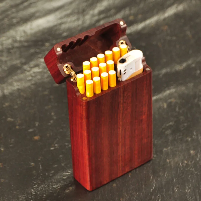 

Sandalwood Flip Lighter Cigarette Case Sets Solid Wood Smoking Portable Storage Box Pocket Sealed Fine 20 Sticks Holder Gifts