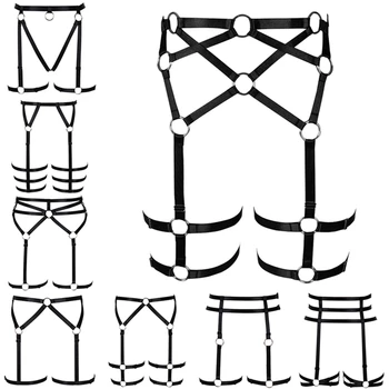 

Women Garter Belt Cage High Waist Stockings Suspender Harajuku Goth Leg Strappy Elastic Adjust Hollow Out Body Cage Harness