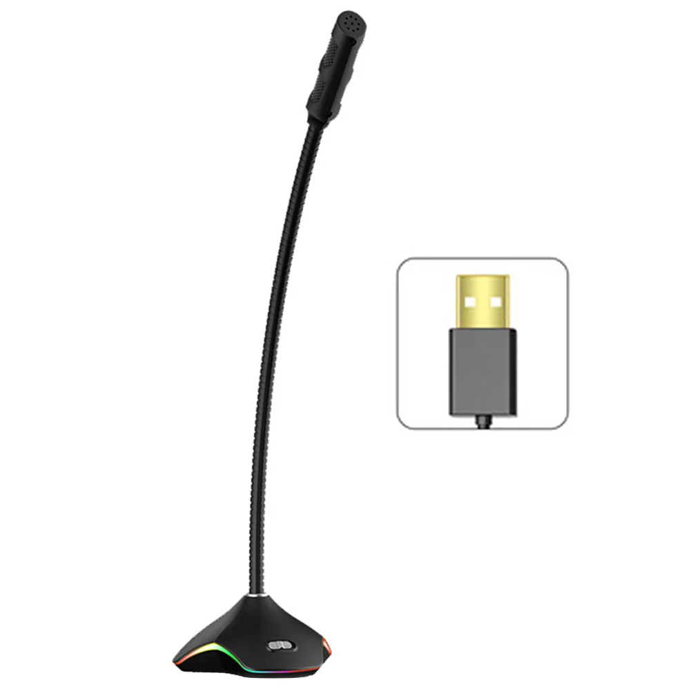 Всенаправленный чувствительный Plug Play Studio со светодиодный светильник USB интерфейс конденсаторный компьютер Ноутбук конференции Настольный микрофон