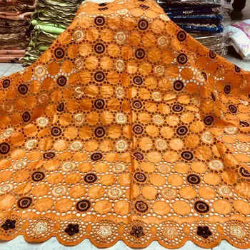 

Bazin Riche Lace Fabric With scarf Nigerian Ankara Unique Pattern Basin For Garment Material For party long Dresses orange