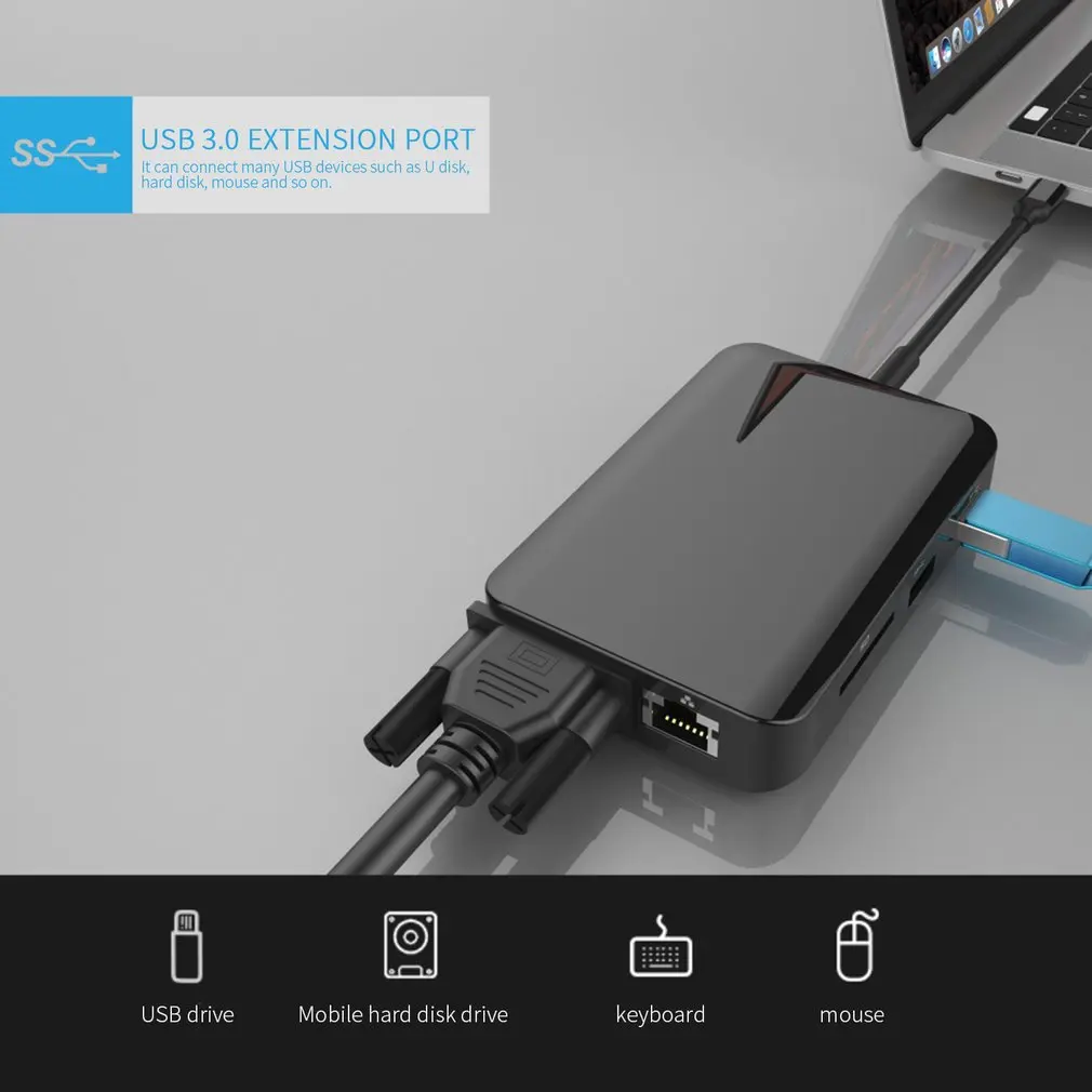 6-в-1 Тип-C Usb-C отложным воротником HDMI Сеть карты Vga компьютера телефона Зарядное устройство концентратор мульти-Многофункциональный преобразователь
