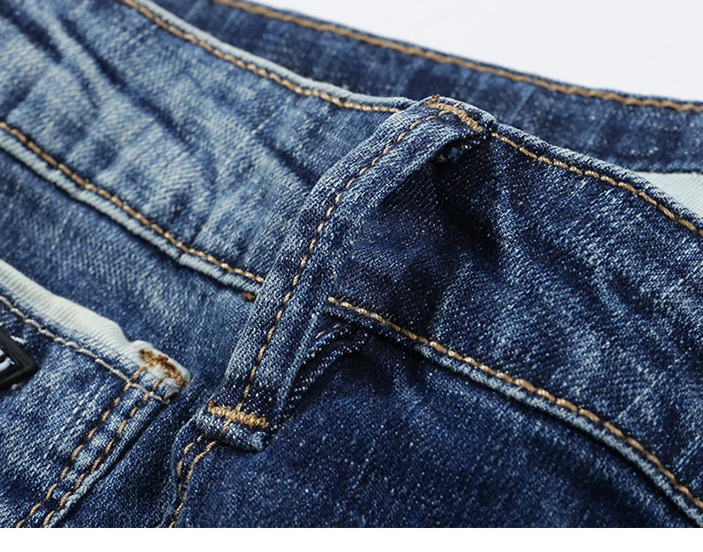 KSTUN Men Jeans Famous Brand 2020 Slim Straight Business Casual Dark Blue Thin Elasticity Cotton