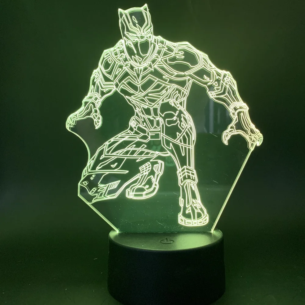 Детская настольная 3d лампа Marvel, супергерой, Черная пантера, светодиодный ночной Светильник для спальни, декоративный Ночной светильник, подарок