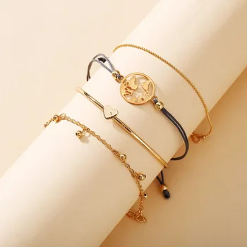 

51506 South Korea Zhishang Europe and America Map Chain Bracelet Set 4 jian tao Creative Retro Simple Alloy Bracelet