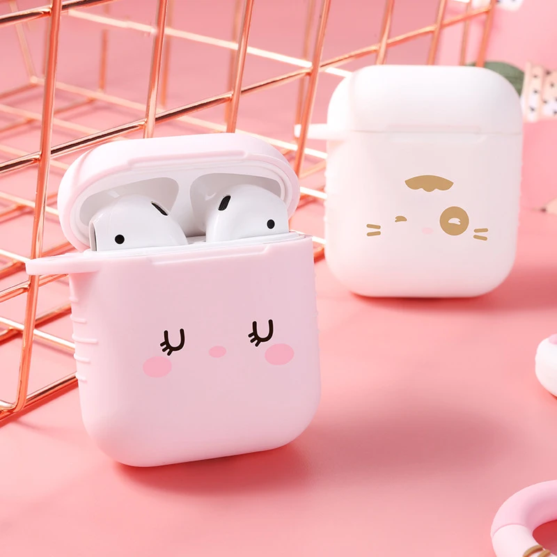 

For Apple AirPods Case Super Cute Smiling Face Silicone Bluetooth Wireless Fall-Proof Pure Color Protection Earphone Case