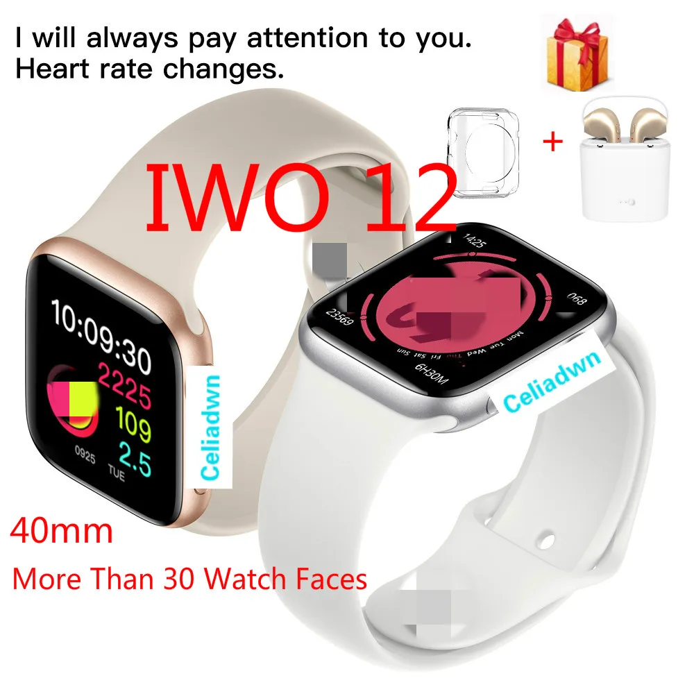 Серия 5 Смарт-часы IWO 12 40 мм Bluetooth SIRI SmartWatch для iPhone Android телефон монитор сердечного ритма ЭКГ PK IWO 8 9 10 11