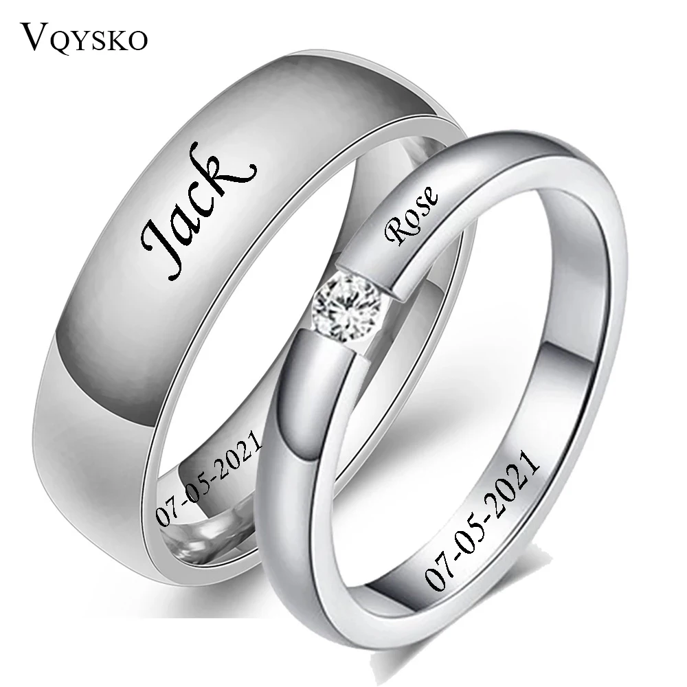 Anillos de pareja de acero inoxidable personalizados para mujeres y hombres, bandas de compromiso, rompecabezas de piedra CZ, anillo de fiesta solitario, de joyería - AliExpress Joyería y accesorios