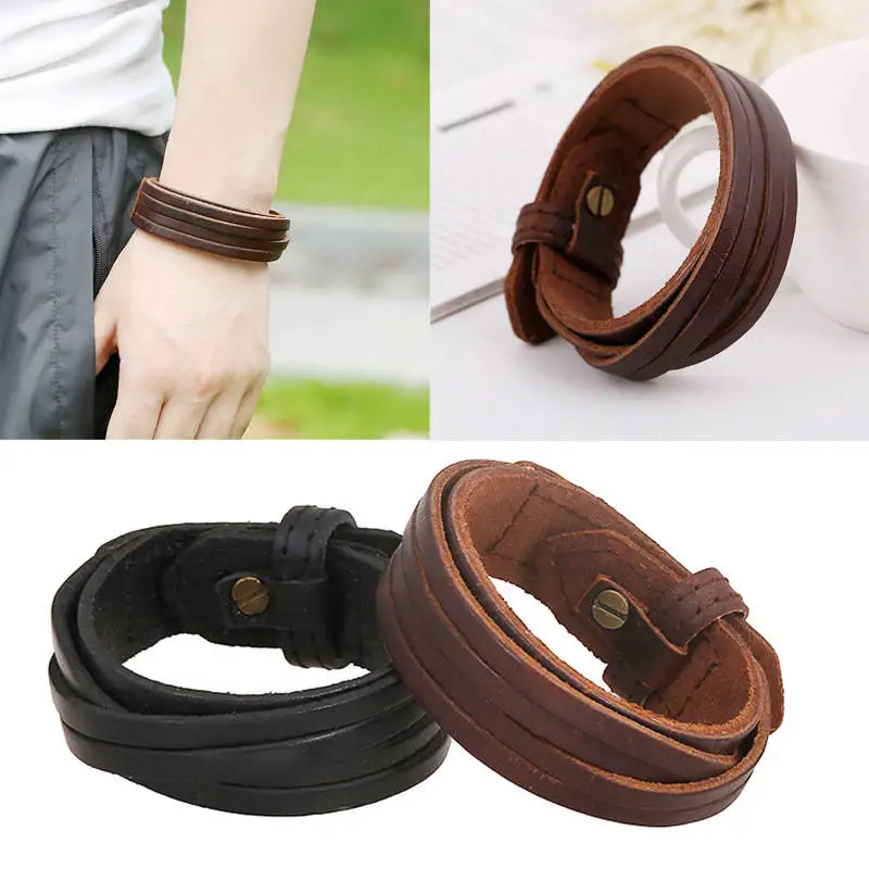 

Men Women Unisex Multi Thong Braided Fine Leather Bracelet Jewelry Items