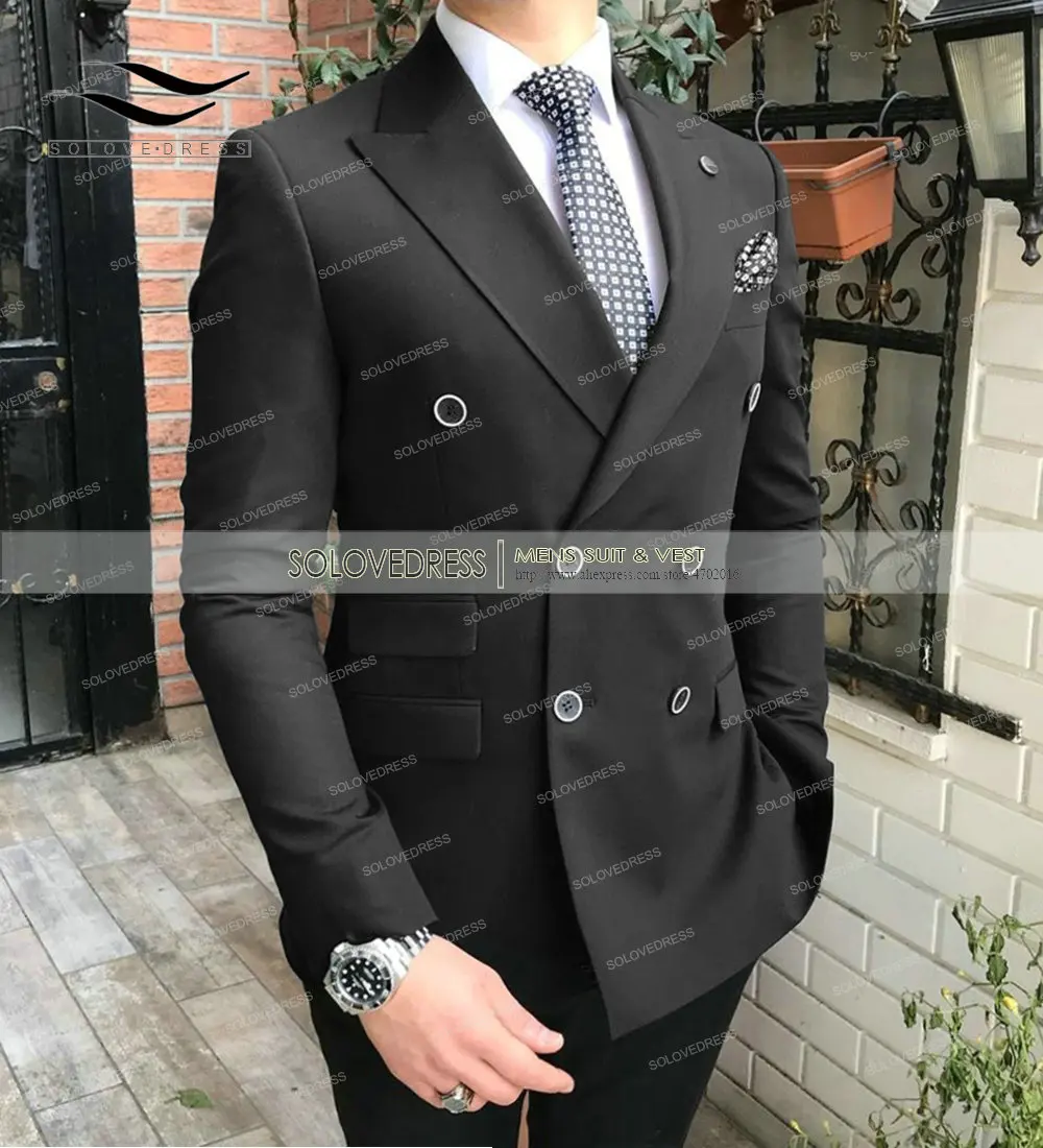 Solovedress двубортный Однотонный мужской свадебный костюм для выпускного вечера с