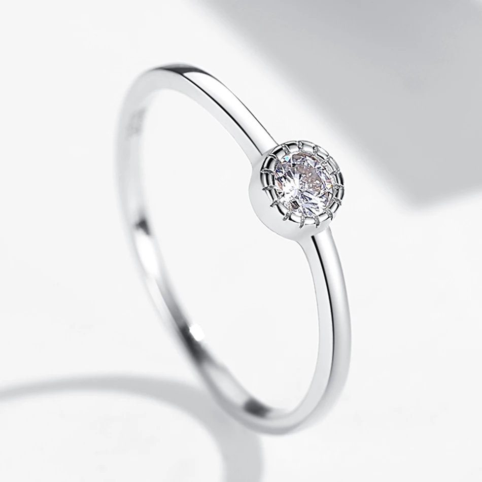 ELESHE, Модный маленький прозрачный кристалл, круглое кольцо, 925 пробы, серебряное кольцо для женщин, обручальное кольцо на палец, женское ювелирное изделие