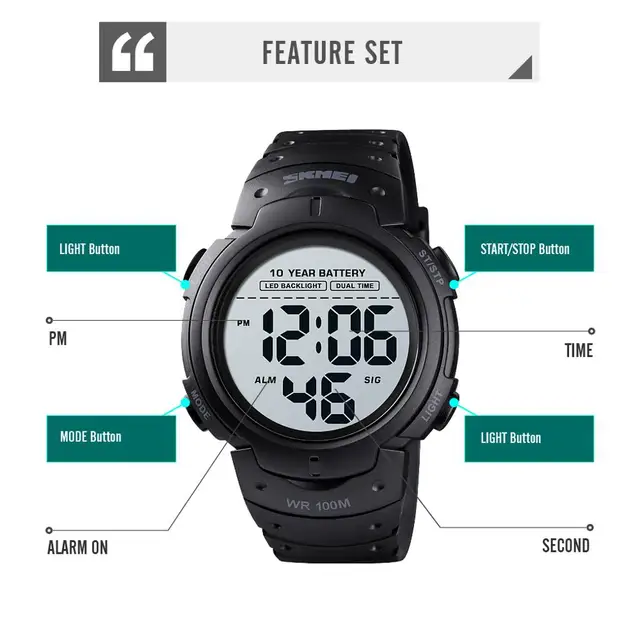 SKMEI Outdoor Sport Watch 100M Waterproof Digital Watch Men Fashion Led Light Stopwatch Wrist Watch Men's Clock Reloj Hombre 3