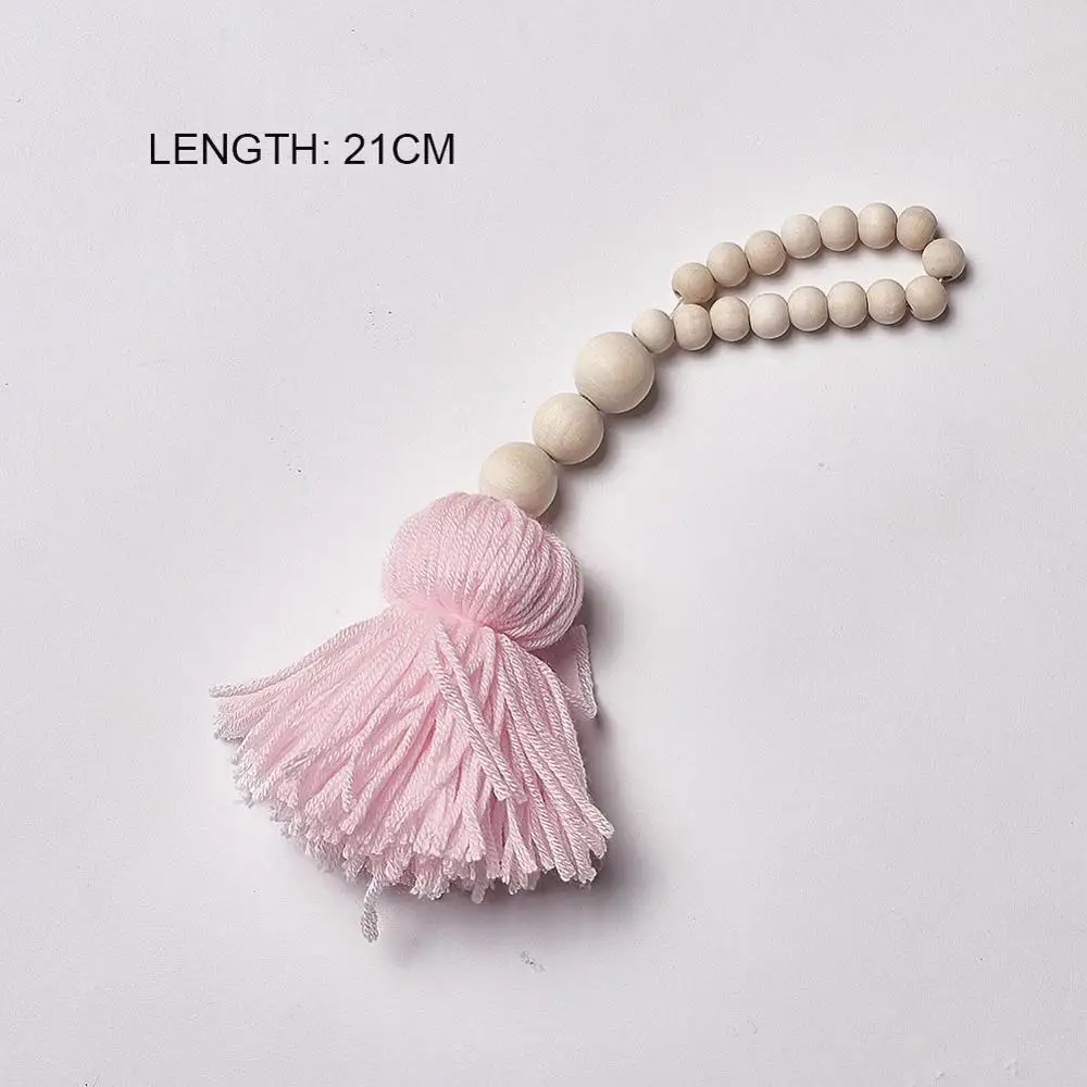 Pink tassel Деревянные бусины, гирлянда с шариком, кисточки, подарочное украшение, Настенный декор для детской комнаты, натуральный декор для свадебной комнаты принцессы, палатки - Цвет: Pink tassel