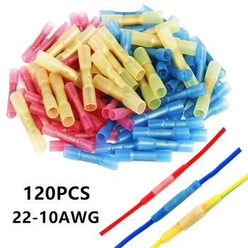 

120PCS Heat Shrink Crimp Terminal Insulated Butt Electrical Splice Wire Connectors Cable Terminal Waterproof Connector AWG 22-10
