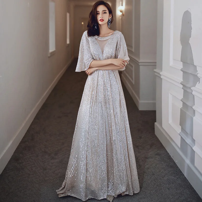 

Elegant Lace V-Neck Sequins Daily Evening Dress Women Back Zipper Formal Gowns Robe De Soiree Cheongsam 3XL