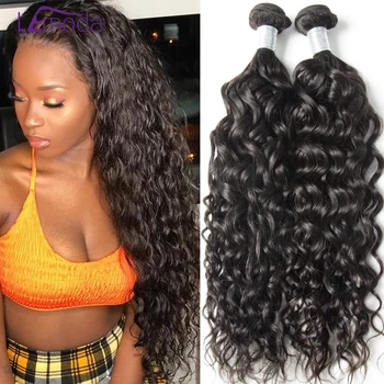 

40Inch LeModa Brazilian Water Wave Human Hair Weave Bundles Remy Hair Extensions 3 Bundles Deal Natural Black 10-40inch