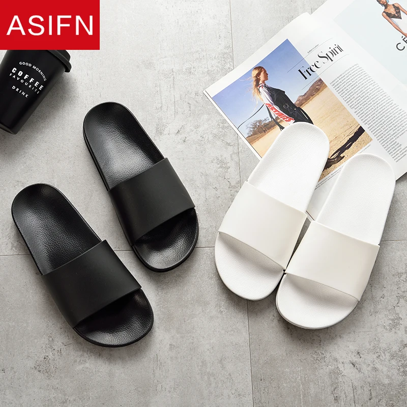 ASIFN мужские слиперы черно белая обувь Нескользящие шлепанцы для ванной летние