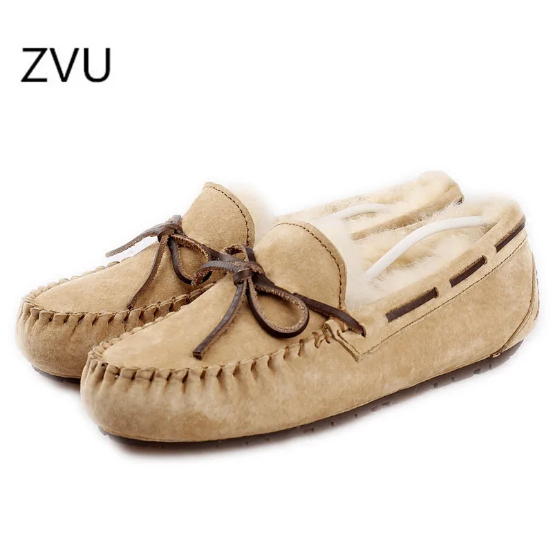 Зву 100% с натуральным мехом Женская обувь из натуральной кожи на плоской подошве