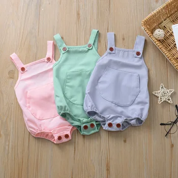 

0-2Years Newborn Baby Boys Girls Solid Cotton Baby Set Button Romper Baby Outfits Sleeveless Jumpsuits Baby Suit Clothing
