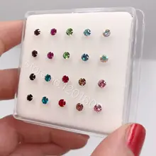 Модные ювелирные изделия, носовые шпильки, Упаковка из 20 штук, Стерлинговое Серебро 925 пробы, большой размер, 3 мм, Кристальные белые/разноцветные шпильки для носа