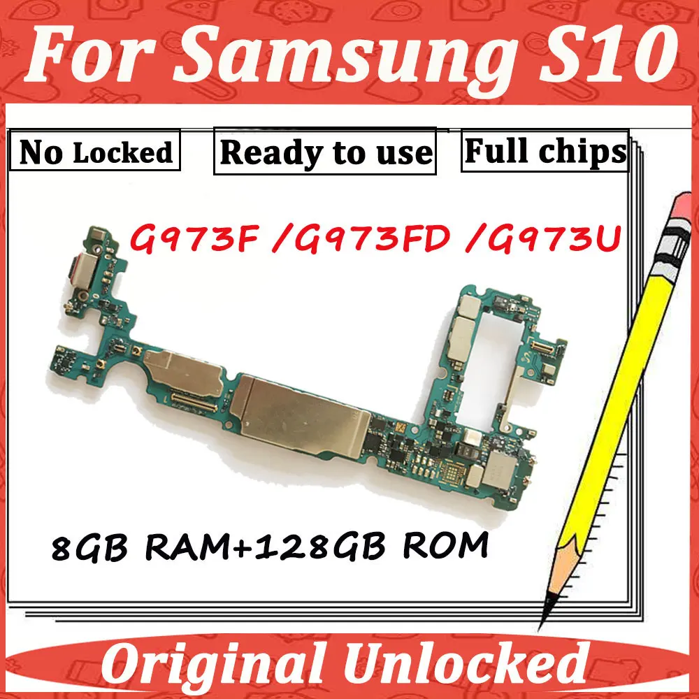 Разблокированная материнская плата для samsung Galaxy S10 Plus 128 ГБ G973F G973FD G973U G975F G975FD G975U разблокированная материнская плата 8 Гб