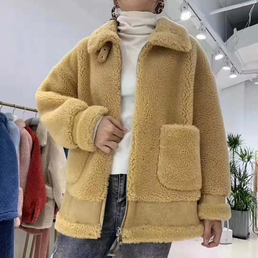 Шерстяная Смесь замшевой кожи зимнее пальто Женская овечья меховая парка Новинка abrigo mujer Женская одежда настоящая цена шерстяные шубы