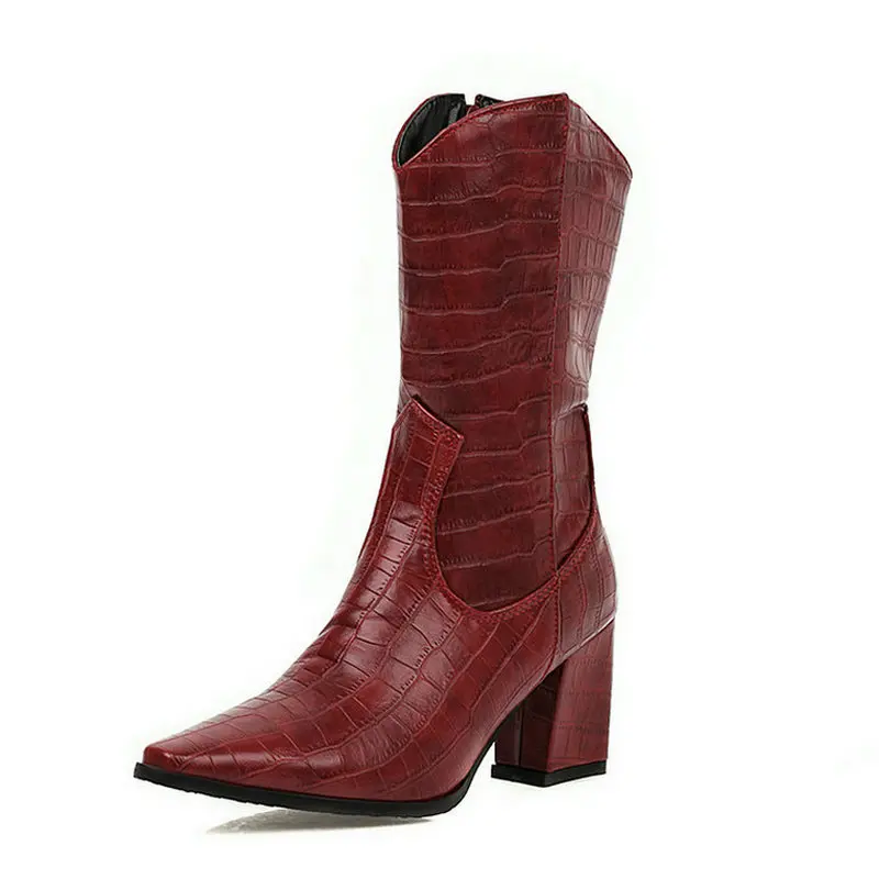 Женские ботинки в западном стиле из искусственной кожи с острым носком на