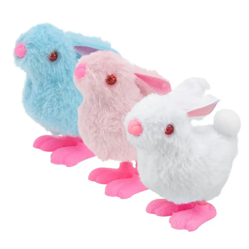 White Wind-up Hopping Bunny Lovely Plush Clockwork Toy Kids Easter Gift Fun 