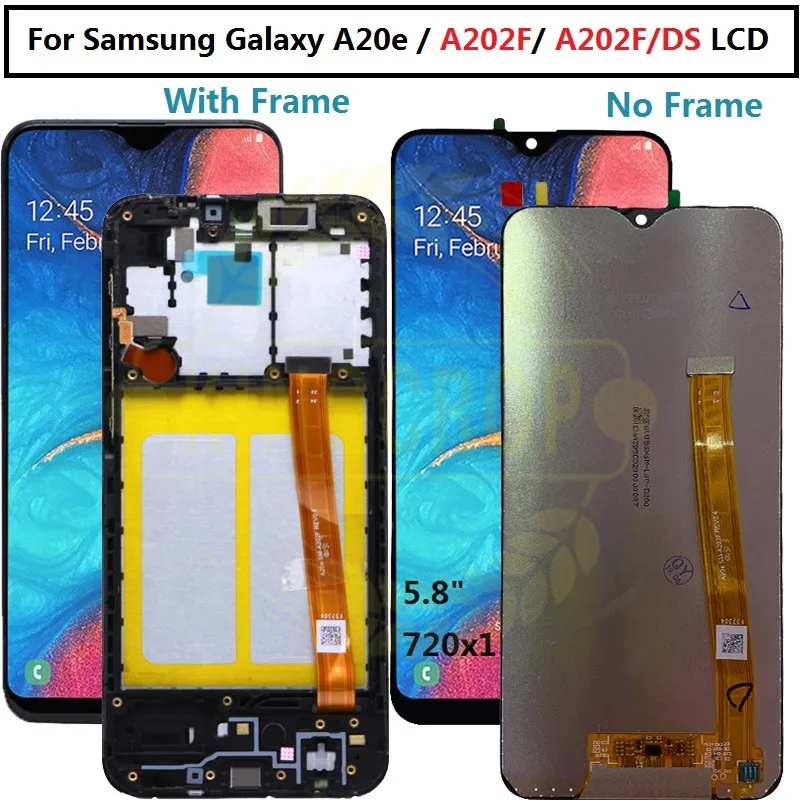 

For Samsung Galaxy A20e A202 A202F A202DS Display Touch Screen Digitizer Assembly A202 A202F/DS For SAMSUNG A20e LCD with frame