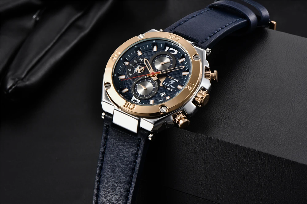 BENYAR новые кварцевые мужские часы модные кожаные мужские наручные часы военные водонепроницаемые часы с хронографом мужские часы Relogio Masculino