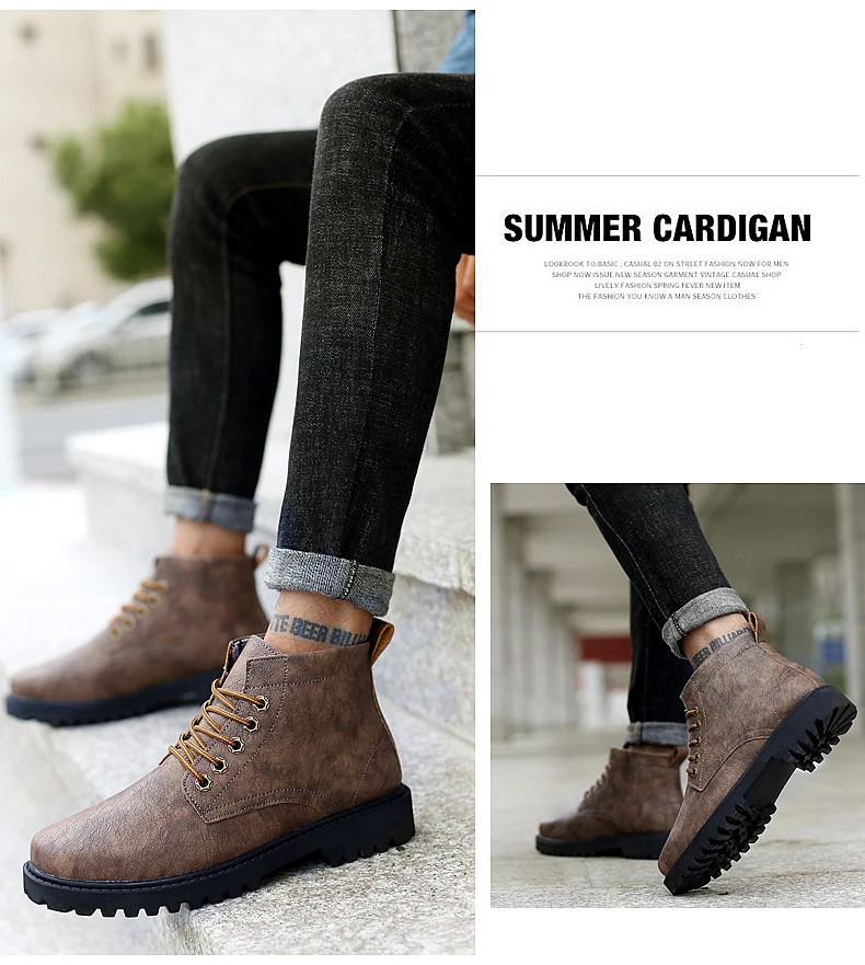 Casual Split Leather Boots Autumn Winter Fashion Men Boots Brand Outdoor Ankle Boots Zapatos De Hombre Size 39-44