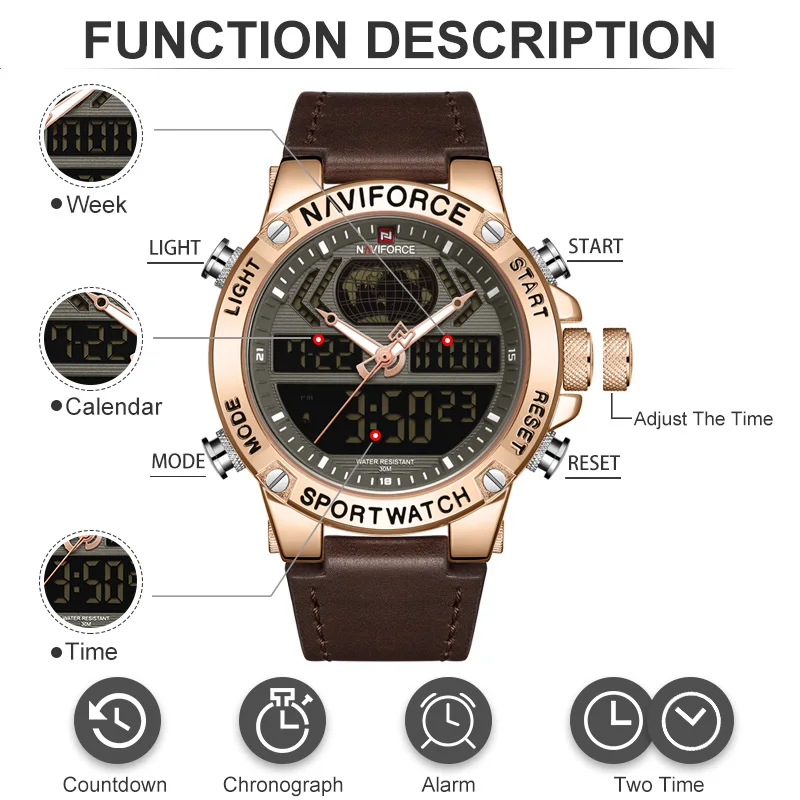 Naviforce Watch Men Top Luxury Brand Leather Waterproof Sports Men’ Watches Quartz Analog Digital-4