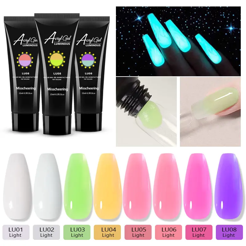 

15ML Luminous Poly Nail Gel For Extension Finger Glow in the Dark Painless Quick Building Acrylic Poly Nail Art Gel Manicure