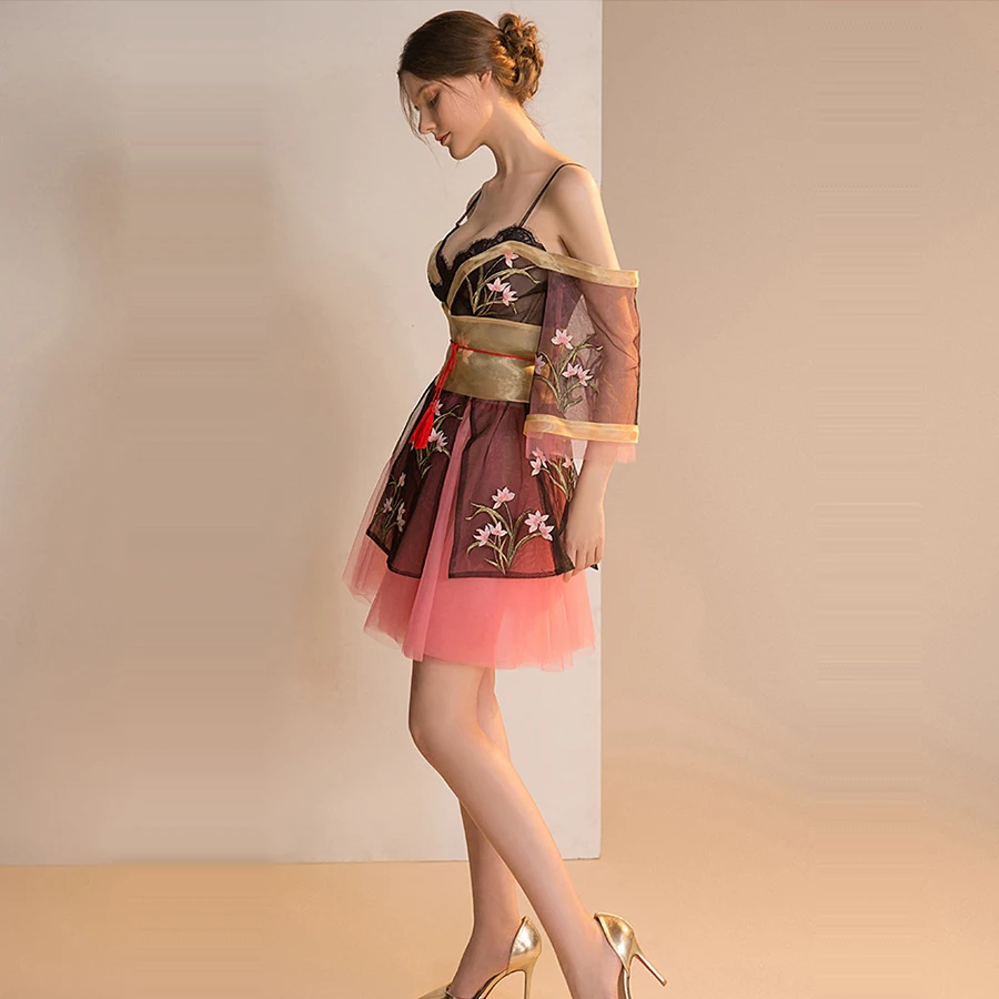 Skyyue, коктейльное платье,, v-образный вырез, кружево, Vestidos De Gala, полный рукав, цветок, женские платья для вечеринок, слинг, открытая спина, коктейльное платье, H074