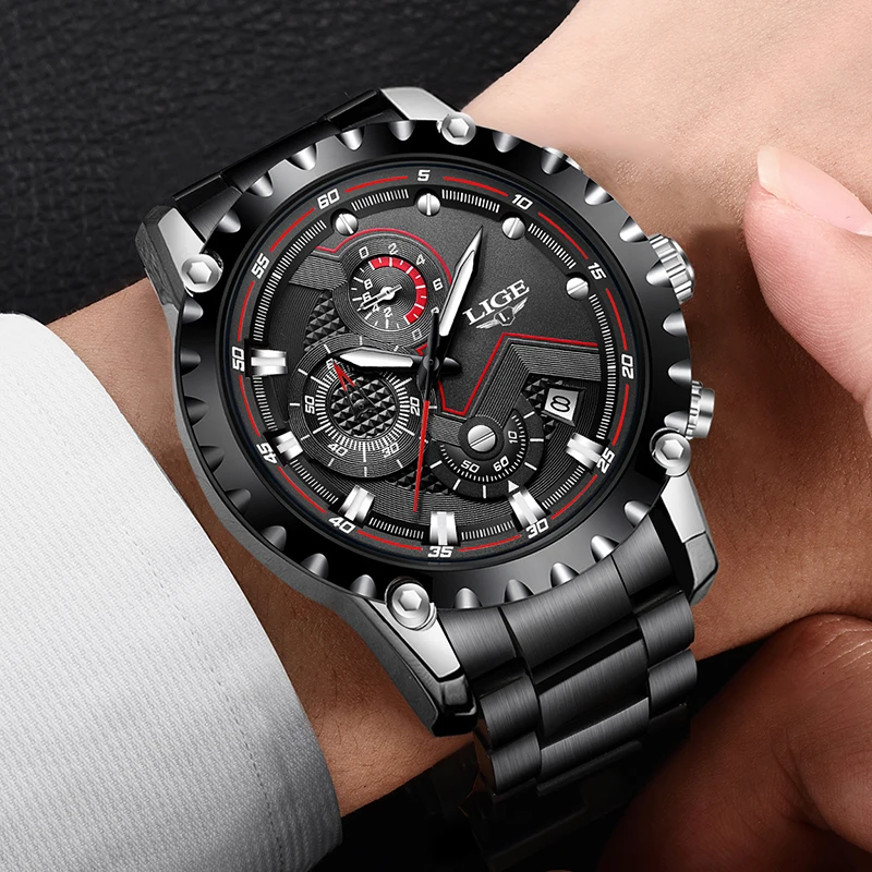 Lige Top Brand Luxury Mens Fashion Watch Men Sport Waterproof Quartz Watches Men All Steel Army Mil-5