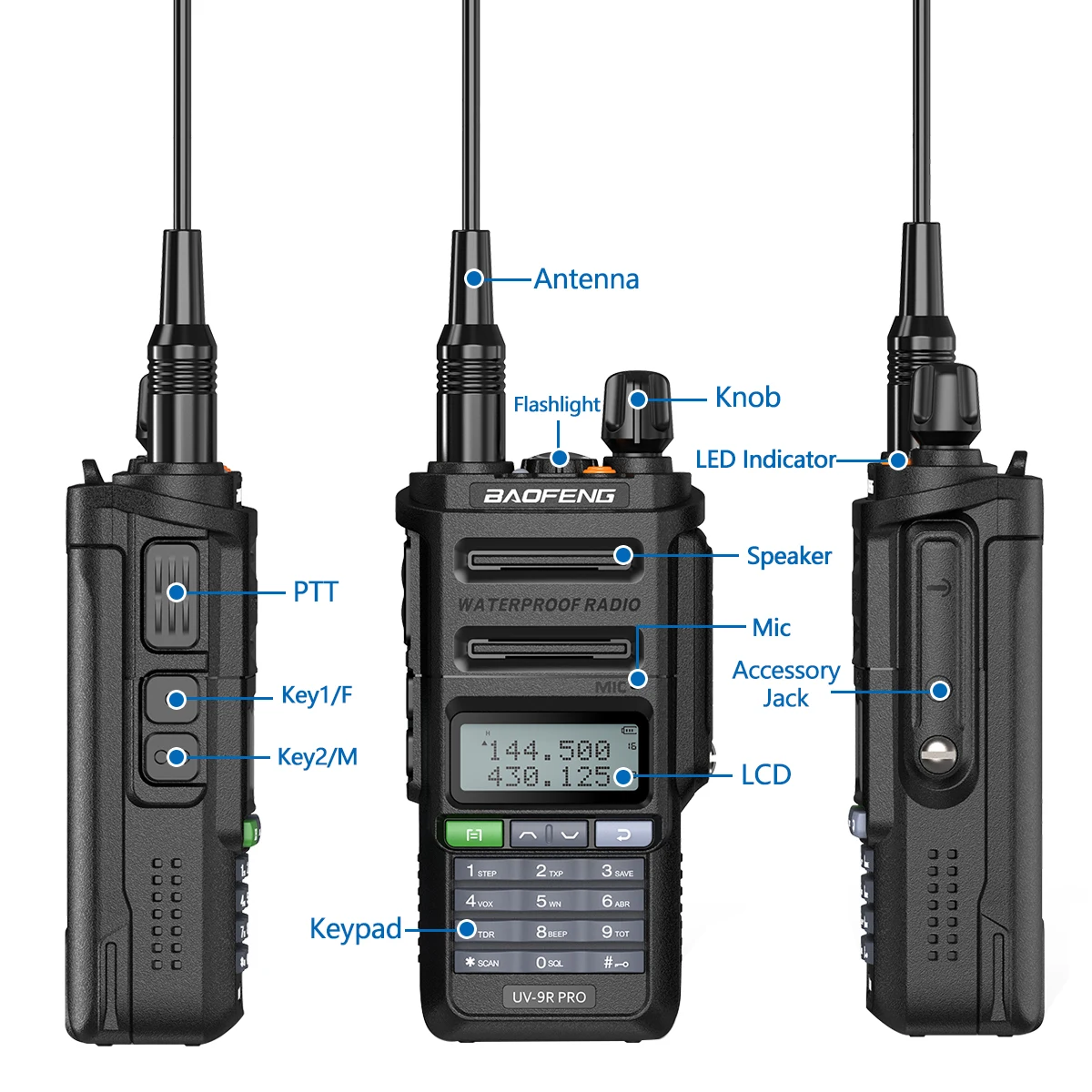 x Baofeng UV-9R Plus 8W Ham Radio Handheld Dustproof & Waterproof IP67 Dual  Band Two Way Radio Walkie Talkie with 2Pack Battery,771 Antenna and