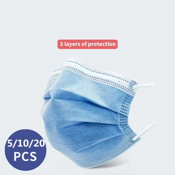 

5/10/20 Pcs 3-Ply Disposable Mask, Dust Mask Face Masks with Elastic Ear Loop for All People mask pad