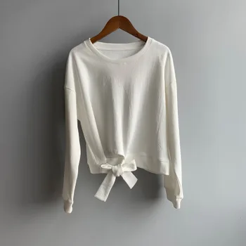 

New solid color round neck sweater women loose cotton sweater gray