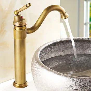 

Copper antique faucet European cold and hot water basin faucet elevated platform basin retro single cold rotating faucet