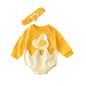 

Baby Girls Summer Long Sleeve Cotton Cartoon Letter Print Cute One-Pieces Jumpsuit Triangle Romper+Hairbands