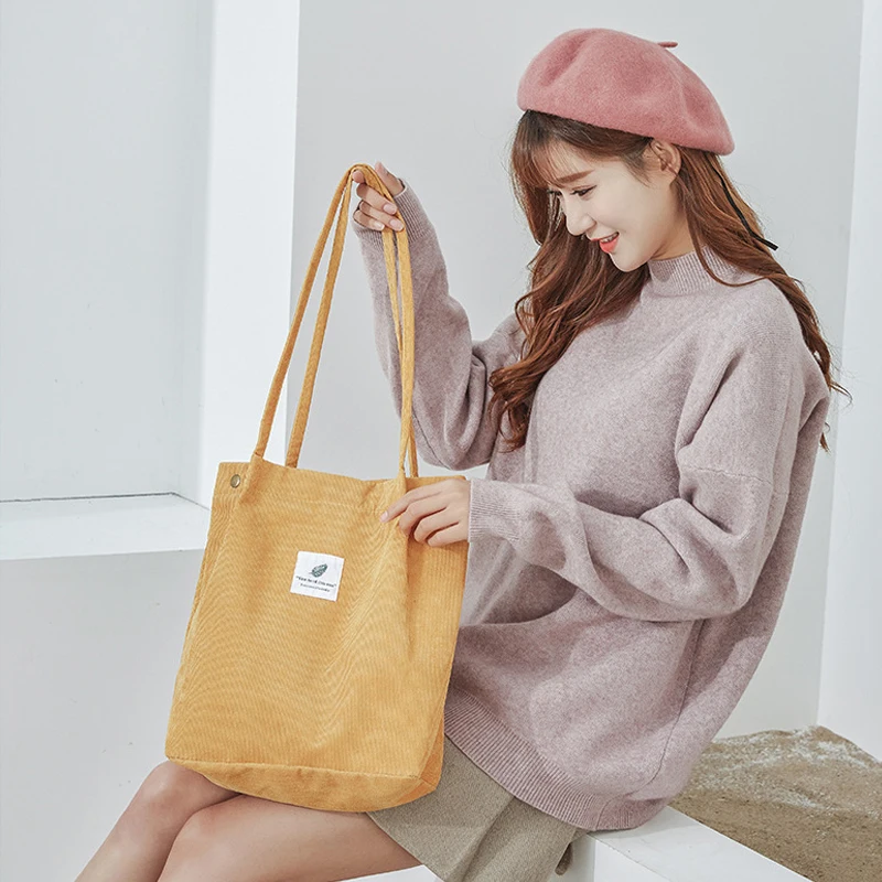 Corduroy Shoulder Bag for Women Girls Kids with Inner Pocket For Work Travel And Shopping