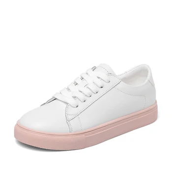 

2020 women spring fashion sneaker, classic white genuine leather loafer